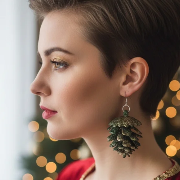 HANDCRAFTED Pinecone Pierced Earrings HANDPAINTED Holiday Jewelry Accessories - Picture 1 of 15